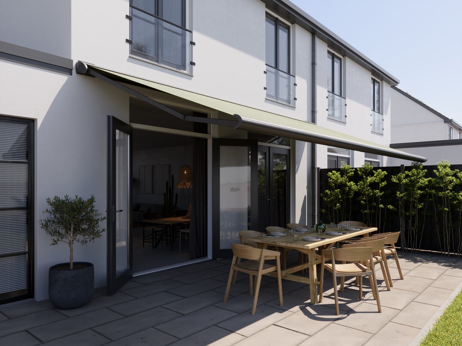 Impressie van terrasschermen die verkocht worden door YORN Zonweringen.